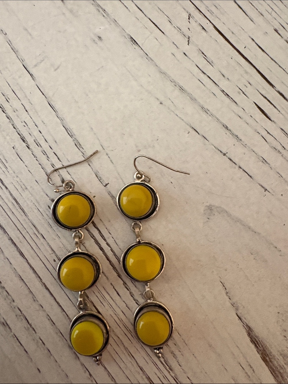 Yellow Dangle Drop Earrings - Silver Tone - Picture 4 of 4